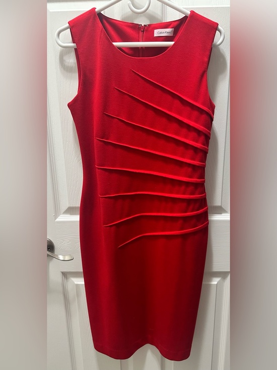 Calvin Klein Dresses & Skirts - Calvin Klein Red One-Shoulder-Inspired Sheath Dress with Diagonal Pleats